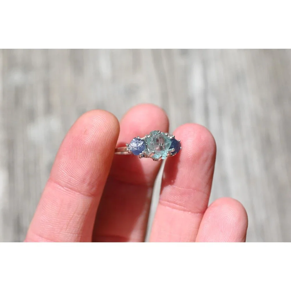 Engagement ring Sapphire and aquamarine ring American made